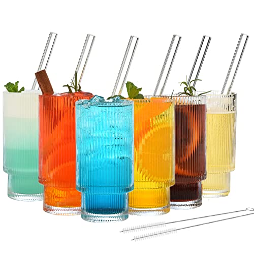 ALINK Cocktail Gläser 6er Set, Bier Glas, Wassergläser,Longdrinkgläser,Trinkgläser, Eiskaffee Gläser mit Strohhalm,Trinkglas in Dosenform für Familie, Camping, Party, Bar（310ml） von ALINK