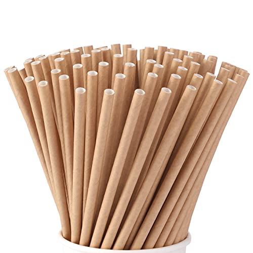 ALINK Papierstrohhalme 100 Stück - Trinkhalme Papier Dauerhaft Recycling - Cocktail Strohhalme Papier Kraft - Paper Straws - Strohhalm Einweg - Strohalme von ALINK