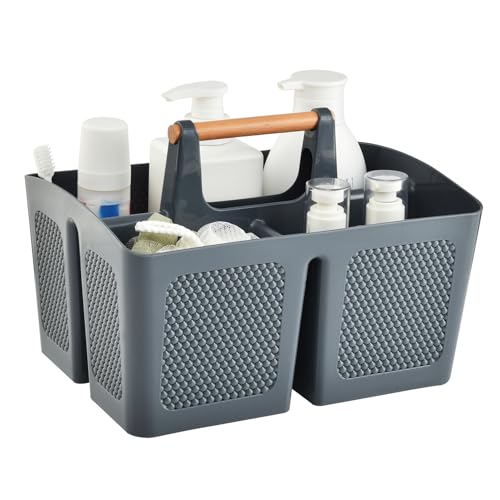 ALINK Portable Dusche Caddy Korb mit Fächern, Kunststoff geteilt Reinigung Caddy Organizer Storage Tote mit Griff für Bad, Hochschule, Schlafsaal Zimmer Essentials - Grau von ALINK
