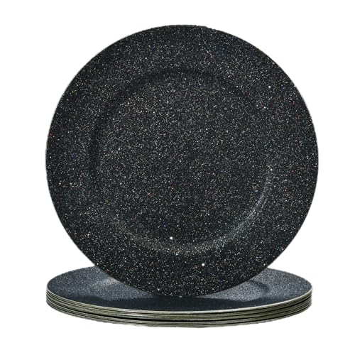 ALINK Wiederverwendbar Glitzerndem Schwarz Platzteller, Ladegerät für Speiseteller, 33 cm, Kunststoff Ladegeräte für Hochzeiten, Weihnachten und Partys-6 Stück von ALINK