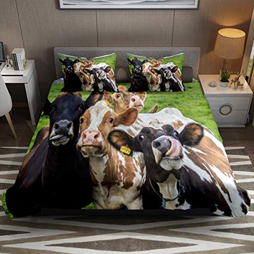 Bettwäsche-Set für Einzelbett, 3-teilig, drei niedliche Kuh-Bettwäsche mit Kissenbezügen, Raumdekoration für Jungen, Mädchen, Teenager, Erwachsene von ALINLO