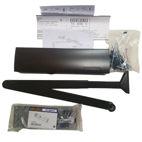 GEZE TS 2000 V BC Braun Gestängetürschließer für einflügelige Türen bis 1250 mm Flügelbreite mit Gestänge und Montageplatte/Set 3 in 1 von ALIRANTA