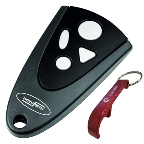 Novoferm Handsender Mini Novotron 504 – 4-Kanal Sender (433 MHz) mit KeeLoq Wechselcode – Kompatibel mit Novoferm Garagentor-Antrieben – Kompakte Größe, Schwarz/Weiß von ALIRANTA