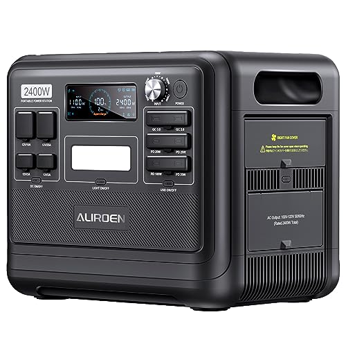 ALIROEN F2400 Tragbare Powerstation,2400W 3x AC Ausgängen (4800W Peak), 2 Stunden schnelles Aufladen,230v,2048Wh/640000mAh LiFePO4 Solargenerator,für Autofahrten, Wohnmobil-Reisen, Notstromaggregat von ALIROEN