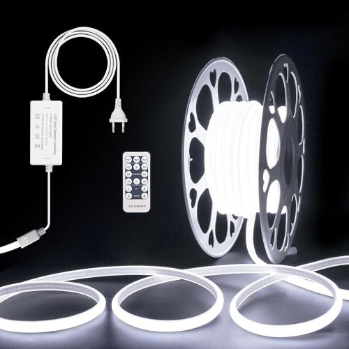 ALITOVE 10M COB LED Streifen 230V Direktanschluss Dimmbar Kaltweiß 6000K LED Lichtband Aussenbereich Wasserdicht für Schlafzimmer Garten Terrasse Pool DIY-Beleuchtung und Heimdekoration von ALITOVE