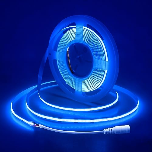 ALITOVE 12V COB LED Streifen Blau 5M 2400LEDs Strip Flexibles LED Band mit hoher Dichte 480LEDs/M Nicht Wasserdicht IP30 8mm Breit für DIY Home Indoor Dekoration(Ohne Netzteil und Dimmer) von ALITOVE