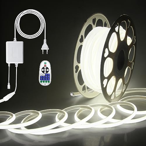 ALITOVE 20M COB LED Streifen 230V Direktanschluss Kaltweiß 5000K LED Band Dimmbar 5760LEDs Strip mit IR-Fernbedienung für Heimwerker-Innenbeleuchtung Heimdekoration von ALITOVE