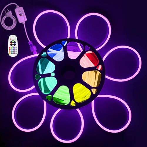 ALITOVE RGB Neon LED Strip 20m LED Streifen 230V Direktanschluss mit Fernbedienung Farbwechsel 80LEDs/m Lichtband Außen Wasserdicht für Kommerzielle Garten Pool Party Home Dekoration (Keine APP) von ALITOVE