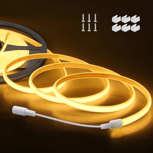ALITOVE 24V COB LED Streifen Warmweiss 3000K 5m Neon LED Band Aussenbereich Wasserdicht 320LEDs/M für Garten Festival Heimdekoration Beleuchtung (ohne Netzteil und Controller) von ALITOVE