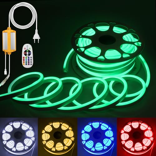 ALITOVE 25M RGB LED Streifen 230V Dimmbar Neon LED Strip 80LEDs/m LED Band Aussenbereich Wasserdicht IP65 mit 24 Tasten IR-Fernbedienung für Innen- und Außendekoration von ALITOVE