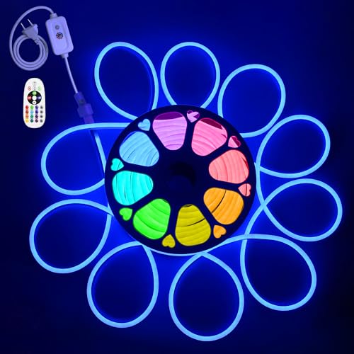 ALITOVE 30m Neon LED Streifen 230V RGB LED Band Aussenbereich Wasserdicht mit Fernbedienung Farbwechsel 80LEDs/m Lichtband Außen für Kommerzielle Garten Pool Party Home Dekoration (Keine APP) von ALITOVE