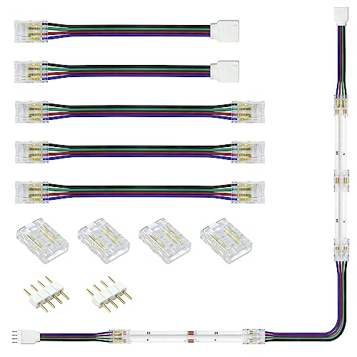 ALITOVE 4 polig 10mm LED Strip Verbinder Set Für RGB LED Streifen, LED Band Verbinder Kabel Verlängerung Lötfreie Terminal Extension Verbindungen von ALITOVE