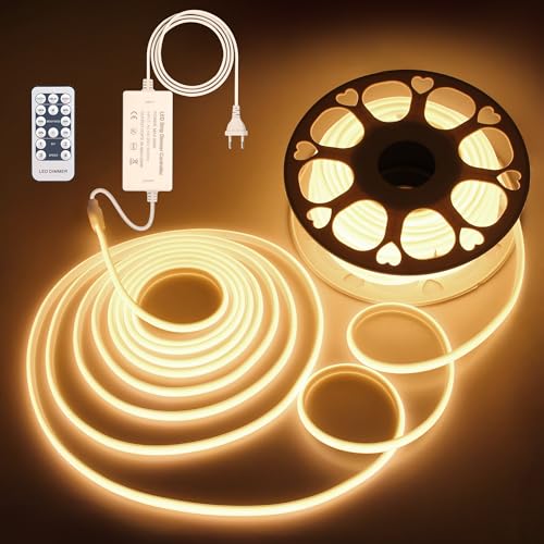 ALITOVE COB LED Streifen 230V Dimmbar Warmweiss 3000K 30M LED Band Wasserdicht 288LEDs/M mit Fernbedienung für Decke Garten Terrasse Pool und Heimdekoration Beleuchtung von ALITOVE