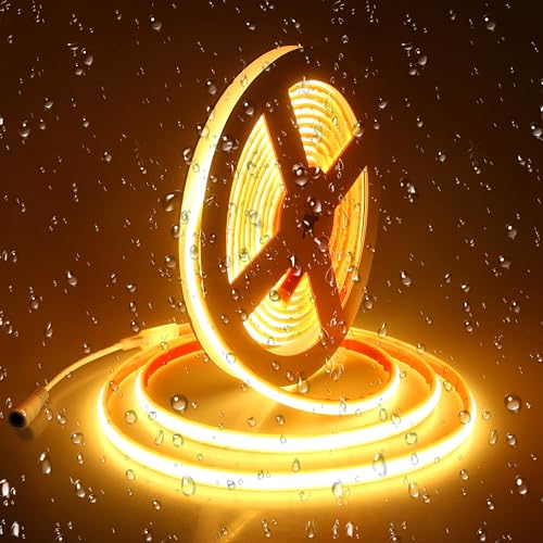 ALITOVE COB LED Streifen 5M Selbstklebend Warmweiß 3000K LED Band Außenbereich Wasserdicht 240LEDs/M DC 24V für für Schlafzimmer Haus Garten Terrasse (kein Adapter und Controller) von ALITOVE