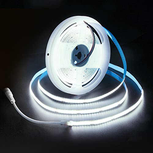 ALITOVE COB LED Streifen Kaltweiß 6000K 252LEDs/m LED Strip 5M 12V DC 8mm Breit Nicht Wasserdicht IP30 für Schlafzimmer Wohnzimmer Küche Dekoration ohne Netzteil und Dimmer von ALITOVE