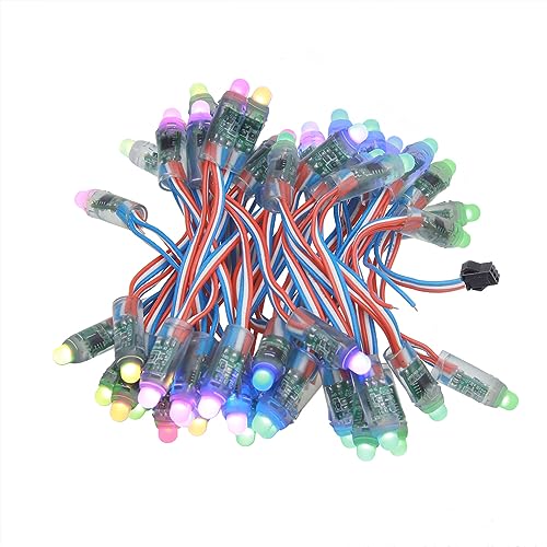 ALITOVE WS2811 Pixels Individually Addressable RGB Lichterketten 50pcs LEDs 12V 12mm Diffused Digital Dream Color Programmable Individuell Adressierbare LED Bullet Module Light Wasserdicht IP68 von ALITOVE