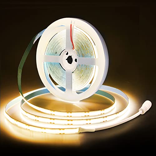 ALITOVE Warmweiß 3000K COB LED-Streifen 12V 5M LED Strip Dichte 480LED/M Flexibles Licht Nicht wasserdicht IP30 8mm Breite 2400LEDs für Heimwerker-Innendekoration(Ohne Netzteil und Dimmer) von ALITOVE