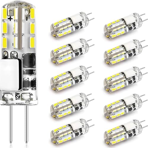 ALIVIM 10 Stück G4 LED Glühbirne 2W 12V Sparen Silikon Lampe 360 Strahl Winkel Halogen Licht Spotlight Kronleuchter,Cold white von ALIVIM