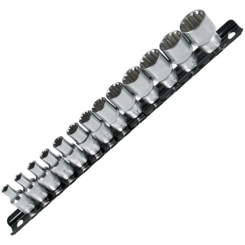 Alkan Multi Steckschlüssel-Einsatz Steckschlüsselsatz Schraubenschlüssel Stecknüsse Kombination Einsätze für Torx, ZOLL, und Vielzahn Schrauben (Doppel-6-kant) 1/4-Antrieb, CV-Stahl-Nuss, 13-tlg. von ALKAN