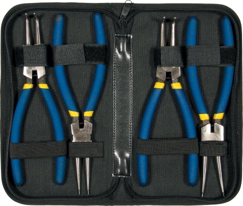 Sicherungszangen-Satz L225 mm L Seegeringzange Set mit 90° abgewinkelte und gerade Spitze Sprengringzangen für Außensicherungsringe und Innensicherungsringe 4-tlg. von ALKAN