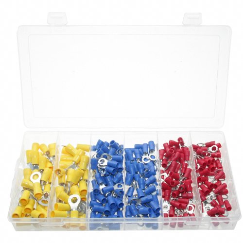 250 x Lötfreie Kabelschuhe/Quetschverbinder/Presskabelschuhe Sortiment TYP RINGFORM isoliert ROT BLAU GELB 4.0-6.0 mm² M5 M6 (im Aufbewahrungsbox/Sortimentsbox) von ALKAN