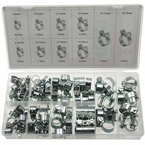 73 x Universal Mini Schlauchklemmen-Sortiment Rundziehende Schlauchschellen/KlemmschelleSatz (im Aufbewahrungsbox/Sortimentsbox) von ALKAN