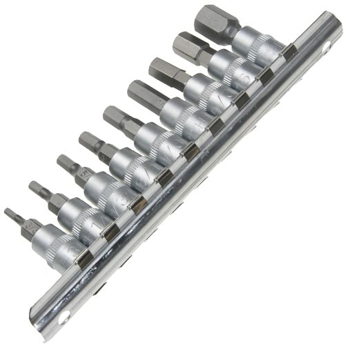 9 x Bit/Bitsätze Steckschlüssel-Einsätze Nuss Schraubenschlüssel auf Steckschiene Stecknüsse INCH ZÖLLIG ZOLL SAE 1/4" Innensechskant 3/32"-3/8" aus Chrom-Vanadium-Stahl von ALKAN