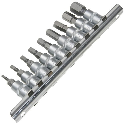 9 x Bit/Bitsätze Steckschlüssel-Einsätze Nuss Schraubenschlüssel auf Steckschiene Stecknüsse INCH ZÖLLIG ZOLL SAE 1/4" Innensechskant 3/32"-3/8" aus Chrom-Vanadium-Stahl von ALKAN