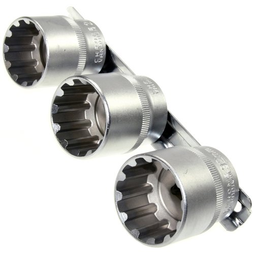 ALKAN 3-tlg. MULTITASK Steckschlüssel-Einsätze 27 mm, 30 mm und 32 mm – 1/2"-Antrieb – für 6/12-kant metrisch & zöllig, Spline, Square, E-TX, abgenutzte Schrauben – CV-Stahl, auf Steckleiste von ALKAN