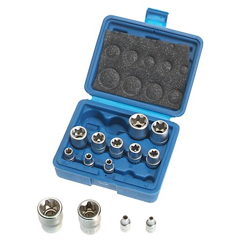 Alkan Steckschlüssel-Einsätze Schraubenschlüssel Steck-Nüsse für aussen Torx Schrauben mit E-PROFIL 1/4" 3/8" 1/2" Antrieb E4-E24 - CV-Stahl-Nuss, 14-tlg. von ALKAN