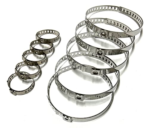 Alkan Universal Ohrschellen/Schlauchschellen Satz aus EDELSTAHL (VA2) verstellbarer Spannbereich 21-45 mm + 64-122 mm/Quetschschellen Schlauchschellenband für z.B. Achsmanschetten 10-tlg. von ALKAN
