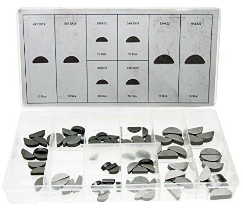 Federkeile-Sortiment 3-4-5-6 mm Halbmond Paßfeder Set Mitnehmerkeil Satz, 80-tlg. diverse Größen breite 3-6 mm länge 13-22 mm (im wiederverwendbaren Aufbewahrungsbox/Sortimentsbox/Sortierkasten) von ALKAN