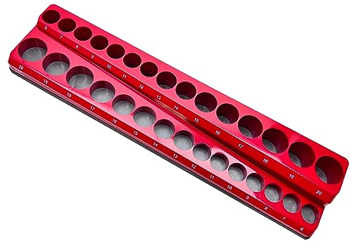 Steckschlüssel Magnethalter für 3/8" (10.0 mm) Stecknüsse (lang + kurz) Magnetische Werkzeug-Organizer Nusshalter Magnetleiste (für 30 Stück 3/8" Einsätze) von ALKAN