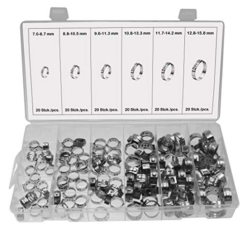 Universal 1-Ohr Schlauchschellen/Klemmschelle 1-Ohr-Klemmen Leitungsschelle Schlauchklemmen Leitungsschellen-Sortiment aus 304SS EDELSTAHL 7.0 bis 15.8mm im Aufbewahrungsbox Sortimentsbox, 120-tlg. Universal 1-Ohr Schlauchschellen/Klemmschelle 1-Ohr-Klemmen Leitungsschelle Schlauchklemmen Leitungsschellen-Sortiment aus 304SS EDELSTAHL 7.0 bis 15.8mm im Aufbewahrungsbox Sortimentsbox, 120-tlg. von ALKAN