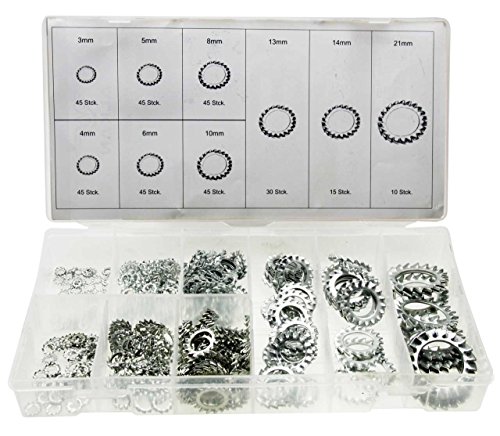 Zahnscheiben-Sortiment (aussen gezahnt) diverse Größen 3-21mm 325-tlg. Sicherungsscheiben Satz/Sicherungsring Set (im wiederverwendbaren Aufbewahrungsbox/Sortimentsbox/Sortierkasten) von ALKAN