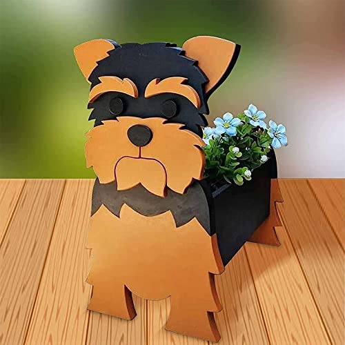 ALKANI Hund Pflanzgefäß Holztier Blumentopf Terrassen-Blumentopf Gartendekoration für draußen Moderner kreativer Hundeblumentopf Geschenke für Hundeliebhaber (Color : Yorkshire Terrier) von ALKANI