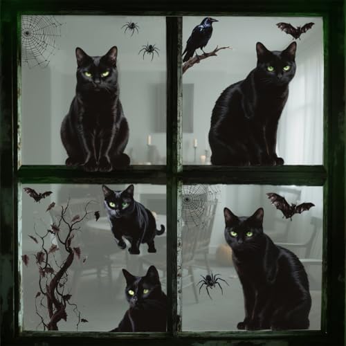 ALKB Halloween-Fensteraufkleber – Halloween-Fensterdekorationen mit gruseligem Spinnennetz, schwarzer Fledermaus und Katze, wiederverwendbar, doppelseitig, statische Haftung für Zuhause ALKB Halloween-Fensteraufkleber – Halloween-Fensterdekorationen mit gruseligem Spinnennetz, schwarzer Fledermaus und Katze, wiederverwendbar, doppelseitig, statische Haftung für Zuhause von ALKB