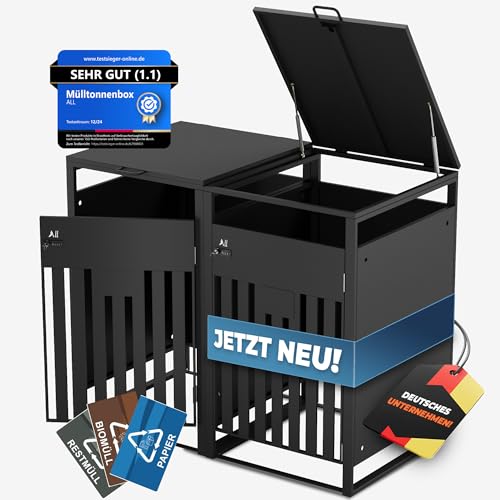 ALL Premium Mülltonnenbox 2er – Abschließbar & wetterfest, für Garten, Hof & Straße, beliebig erweiterbar, legierter Stahl robust & langlebig von ALL