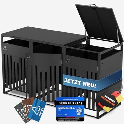 ALL Premium Mülltonnenbox 3er – Abschließbar & wetterfest, für Garten, Hof & Straße, beliebig erweiterbar, legierter Stahl robust & langlebig von ALL