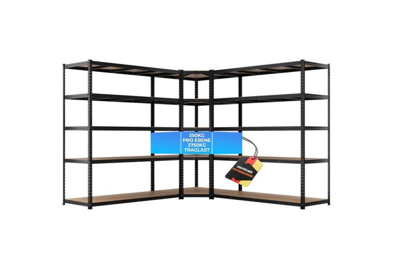 ALL Schwerlastregal Eckregal, 1x 180x90x60cm + 2x 180x150x60cm, 3er Set, 3750kg Traglast ideal für Lager & Keller von ALL