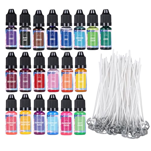 ALLAVA 20 Kerzenwachs Farbe mit 100 Stück Kerzendochte 10cm, Farben Kerzenfarbe, Kerzenwachs zum Gießen,Kerzen Farbe für Sojawachs, Bienenwachs, Paraffinwachs, Gelwachs - je 10 ml ALLAVA 20 Kerzenwachs Farbe mit 100 Stück Kerzendochte 10cm, Farben Kerzenfarbe, Kerzenwachs zum Gießen,Kerzen Farbe für Sojawachs, Bienenwachs, Paraffinwachs, Gelwachs - je 10 ml von ALLAVA
