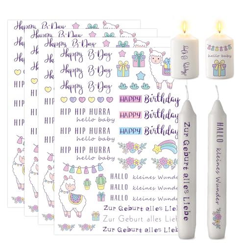 ALLAVA 4 Stück Kerzentattoos Geburtstag, Wasserschiebefolie Kerzen, Kerzensticker Kerzenfolie, Kerzen Tattoo Happy Birthday für Kerze Tasse DIY Geschenk, Kerzen Dekorieren, Kerzensprüche (B) von ALLAVA