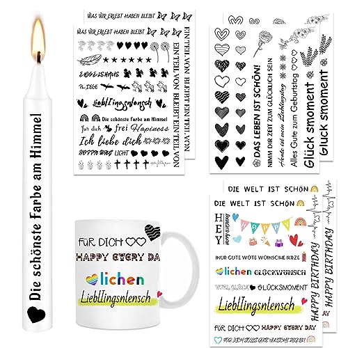 ALLAVA 6 Stück Kerzentattoos (200+ Muster), Wasserschiebefolie kerzen, Kerzensticker Kerzenfolie für Kerze Tasse DIY Geschenk, Kerzen Dekorieren, Kerzensprüche (Stil F) von ALLAVA