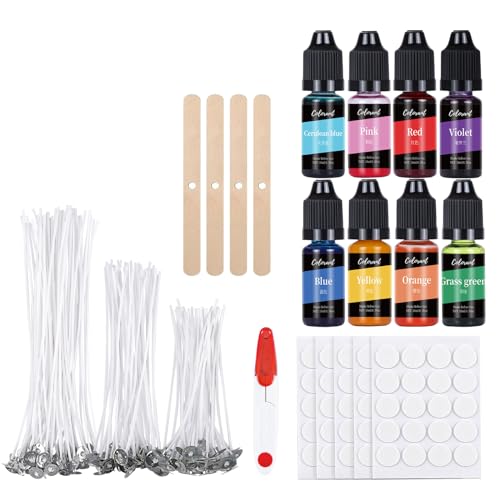 ALLAVA Kerzenwachs Farbe, Kerzenherstellung Kit, 100 Kerzendochte and 8 Kerzenwachs, 100 Kerzen Aufkleber, 4 Dochthalter, Candle Making Kit für Erwachsene und Kinder von ALLAVA