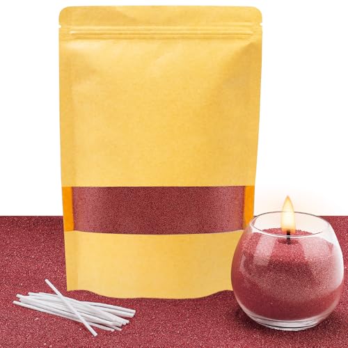 ALLAVA Kerzensand mit Docht, Kerzensand 400g mit 20 Docht 10cm, Perlenkerzen mit 20 Kerzendocht ohne Basis, Kerzen Sand, Pearled Candle, Wachsgranulat für Wachskerze Selber Machen (Rot) von ALLAVA