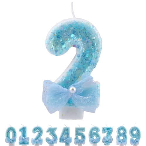 ALLVA Kerzen Geburtstag 2, Geburtstagskerzen Zahlen Mädchen, Glitzernde Kerze 3, Geburtstagskerzen für Kinder, Erwachsene,Geburtstagsfeier, Jubiläum, Meilenstein (7,5cm, Blau) von ALLAVA