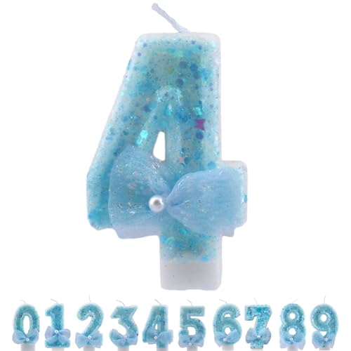 ALLVA Kerzen Geburtstag 4, Geburtstagskerzen Zahlen Mädchen, Glitzernde Kerze 4, Geburtstagskerzen für Kinder, Erwachsene,Geburtstagsfeier, Jubiläum, Meilenstein (7,5cm, Blau) von ALLAVA