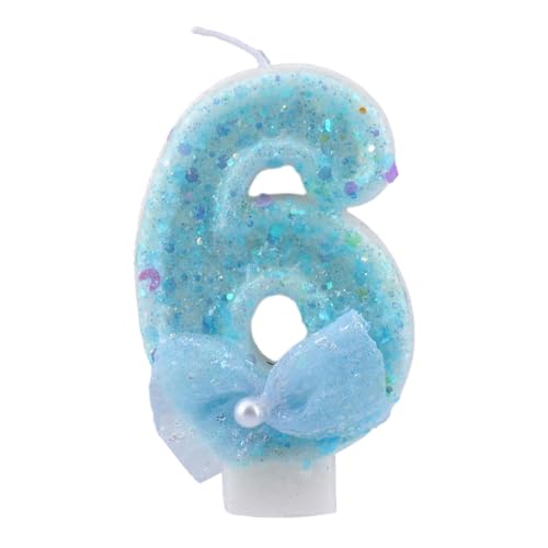 ALLVA Kerzen Geburtstag 6, Geburtstagskerzen Zahlen Mädchen, Glitzernde Kerze 6, Geburtstagskerzen für Kinder, Erwachsene,Geburtstagsfeier, Jubiläum, Meilenstein (7,5cm, Blau) von ALLAVA