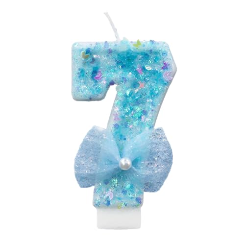 ALLVA Kerzen Geburtstag 7, Geburtstagskerzen Zahlen Mädchen, Glitzernde Kerze 7, Geburtstagskerzen für Kinder, Erwachsene,Geburtstagsfeier, Jubiläum, Meilenstein (7,5cm, Blau) von ALLAVA