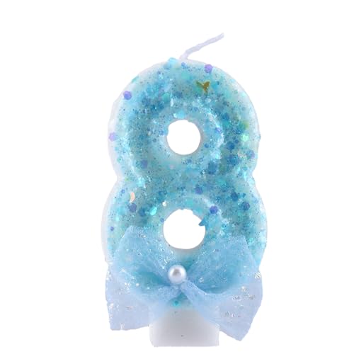 ALLVA Kerzen Geburtstag 8, Geburtstagskerzen Zahlen Mädchen, Glitzernde Kerze 8, Geburtstagskerzen für Kinder, Erwachsene,Geburtstagsfeier, Jubiläum, Meilenstein (7,5cm, Blau) von ALLAVA